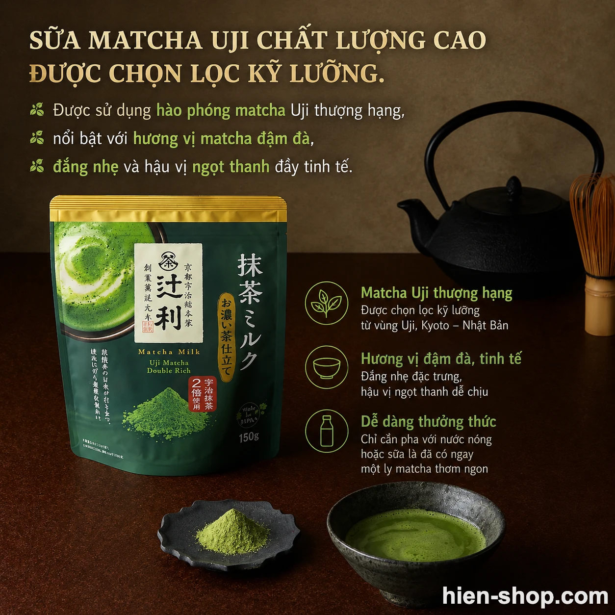 Bột pha trà sữa Matcha vị đậm đặc của Tsujiri 150g